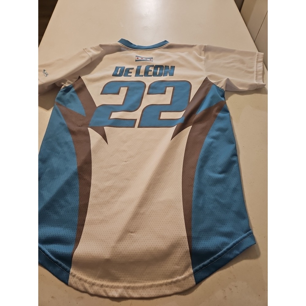Boombah Storm Jersey De Leon 22 White/Blue YXL 100% Polyester (A1212) - Picture 10 of 10